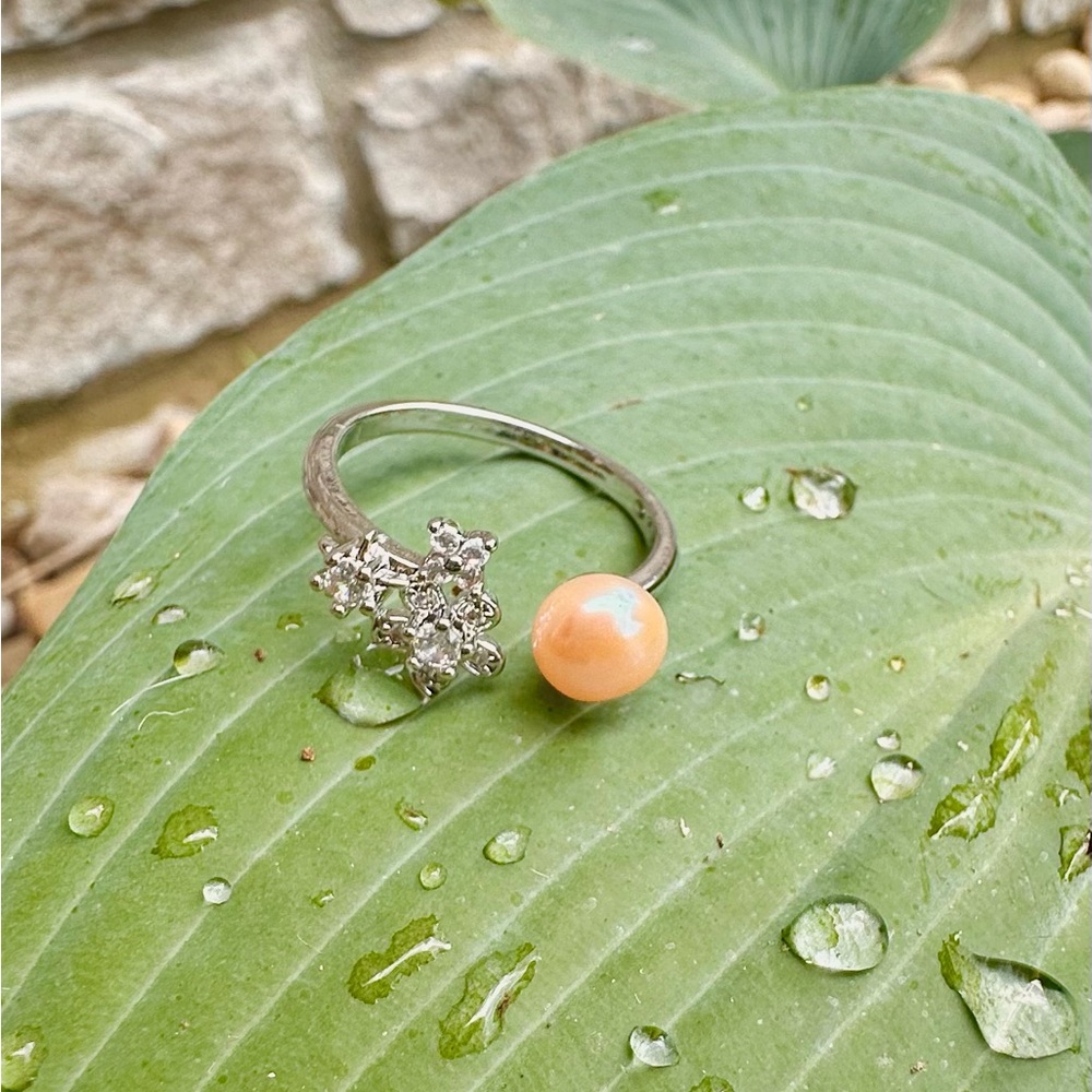 Freshwater Pearl Ring with CZ diamonds